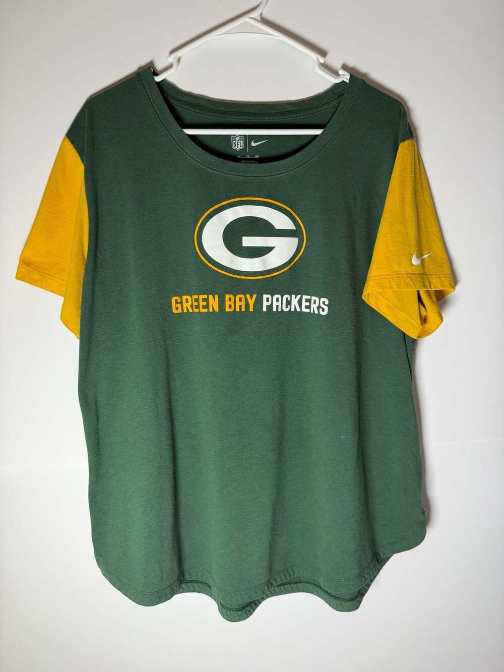 Nike NFL Green Bay Packers Green Yellow Short Sleeve T-Shirt Women's Size XXL